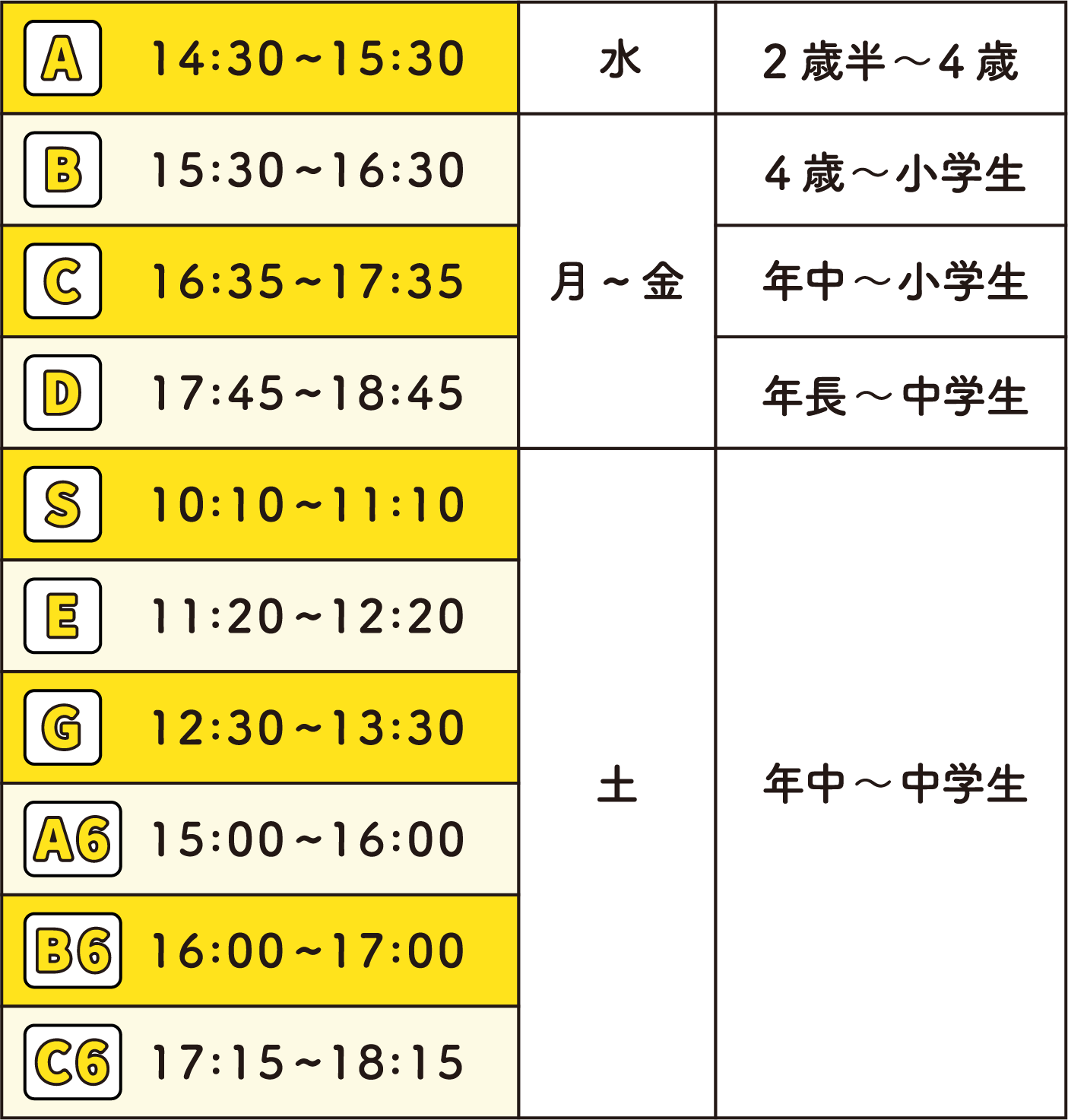 ジュニアスイミングSCHEDULE